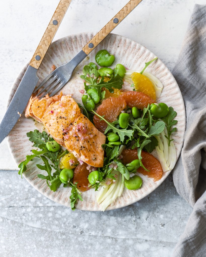 SMOKED SALMON, CITRUS, AND FAVA BEAN SALAD